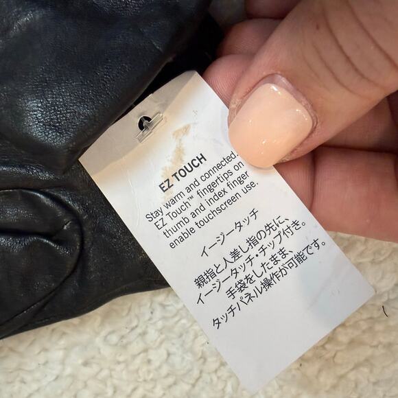 NWT Lands' End Women's EZ Touch Screen Cashmere Lined Black Leather Gloves M - Picture 6 of 8